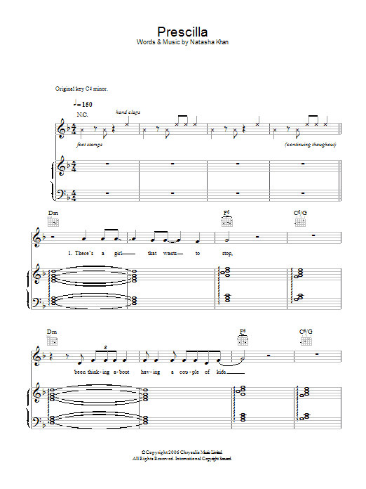 Bat For Lashes Prescilla sheet music notes and chords arranged for Piano, Vocal & Guitar Chords