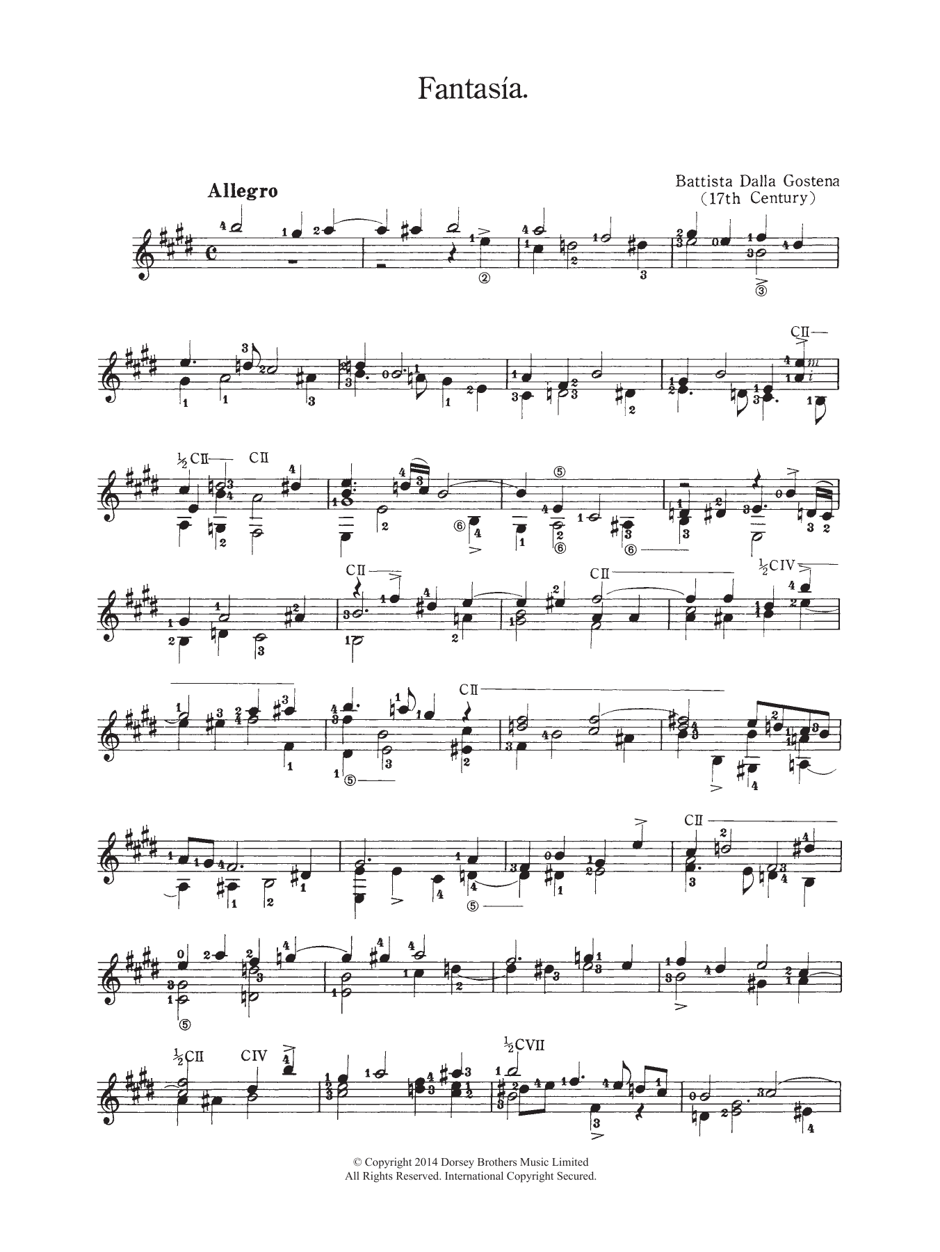 Battista Dalla Gostena Fantasia sheet music notes and chords arranged for Easy Guitar