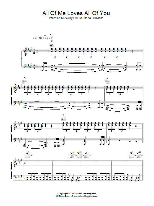 Bay City Rollers All Of Me Loves All Of You sheet music notes and chords arranged for Piano, Vocal & Guitar Chords