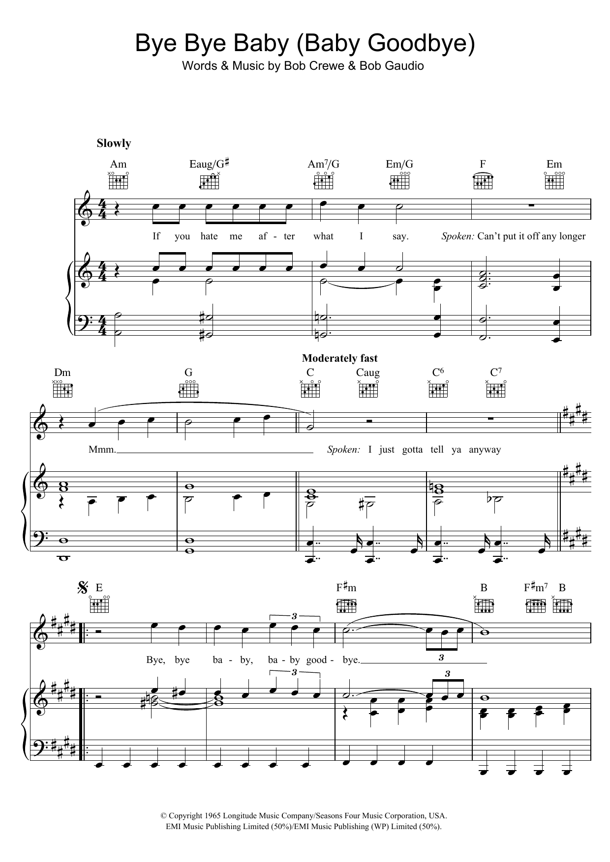 Bay City Rollers Bye Bye Baby (Baby Goodbye) sheet music notes and chords arranged for Guitar Chords/Lyrics