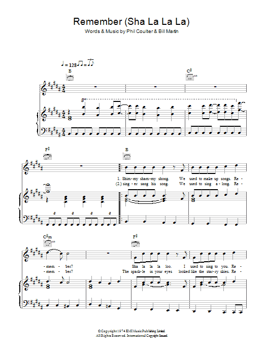 Bay City Rollers Remember (Sha La La La La) sheet music notes and chords arranged for Piano, Vocal & Guitar Chords