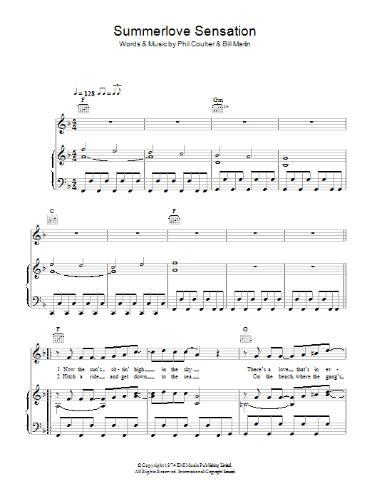 Bay City Rollers Summerlove Sensation sheet music notes and chords arranged for Piano, Vocal & Guitar Chords