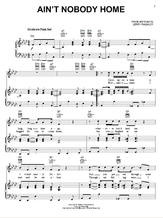 B.B. King Ain't Nobody Home sheet music notes and chords arranged for Guitar Chords/Lyrics