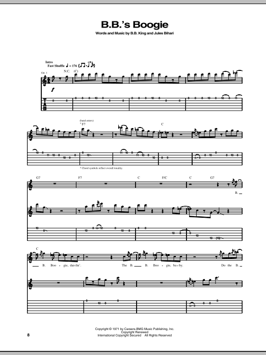 B.B. King B.B.'s Boogie sheet music notes and chords arranged for Guitar Tab