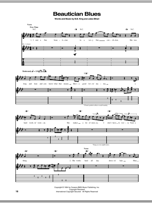 B.B. King Beautician Blues sheet music notes and chords arranged for Piano, Vocal & Guitar Chords (Right-Hand Melody)