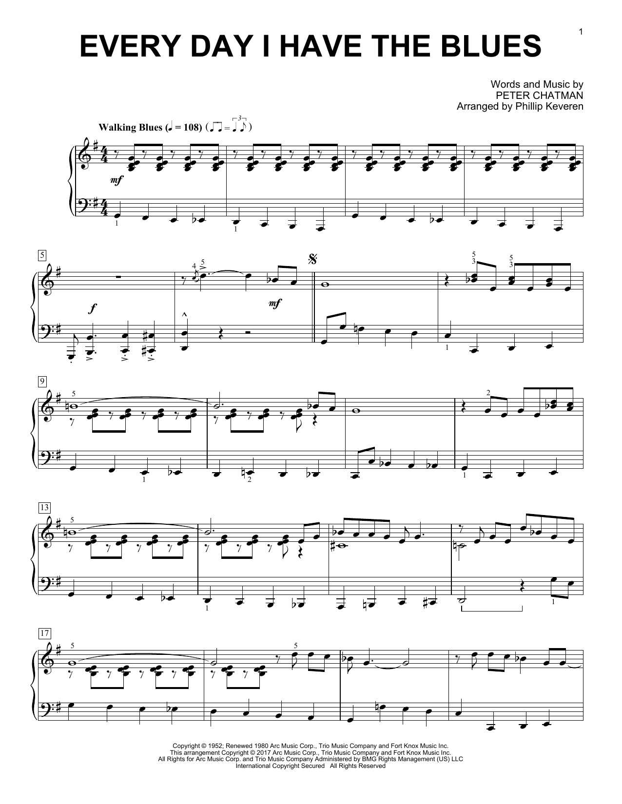 B.B. King Every Day I Have The Blues (arr. Phillip Keveren) sheet music notes and chords arranged for Piano Solo