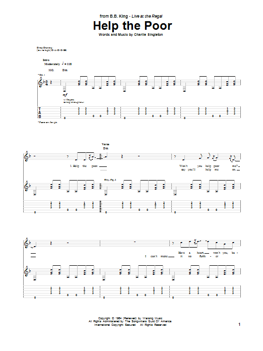 B.B. King Help The Poor sheet music notes and chords arranged for Guitar Tab