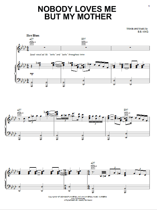 B.B. King Nobody Loves Me But My Mother sheet music notes and chords arranged for Piano, Vocal & Guitar Chords (Right-Hand Melody)