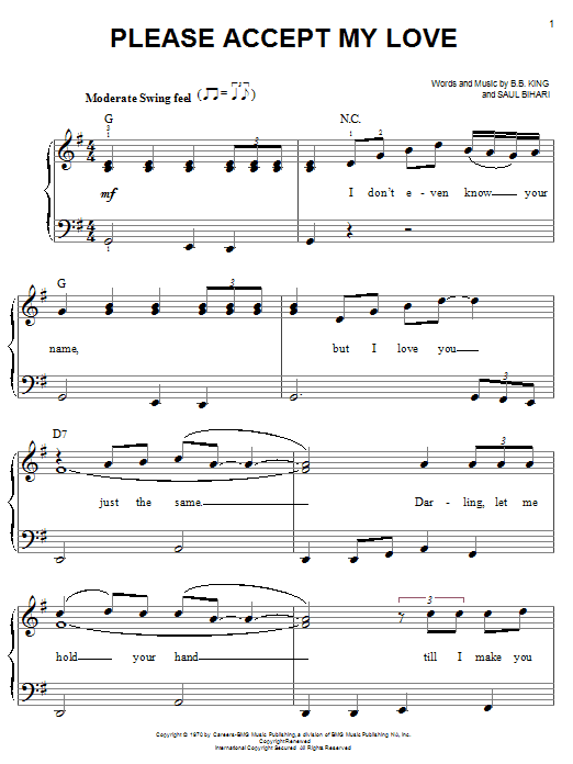 B.B. King Please Accept My Love sheet music notes and chords arranged for Very Easy Piano
