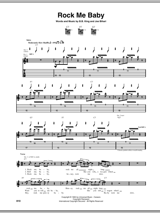 B.B. King Rock Me Baby sheet music notes and chords arranged for Piano, Vocal & Guitar Chords (Right-Hand Melody)