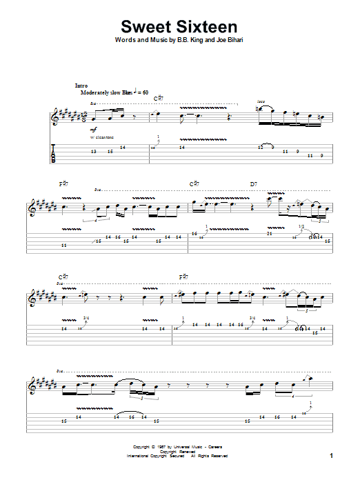 B.B. King Sweet Sixteen sheet music notes and chords arranged for Guitar Tab (Single Guitar)