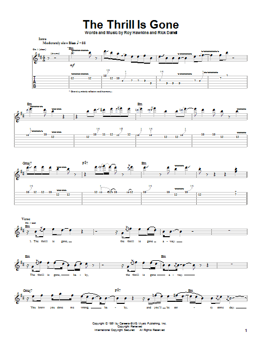 B.B. King The Thrill Is Gone sheet music notes and chords arranged for Guitar Chords/Lyrics