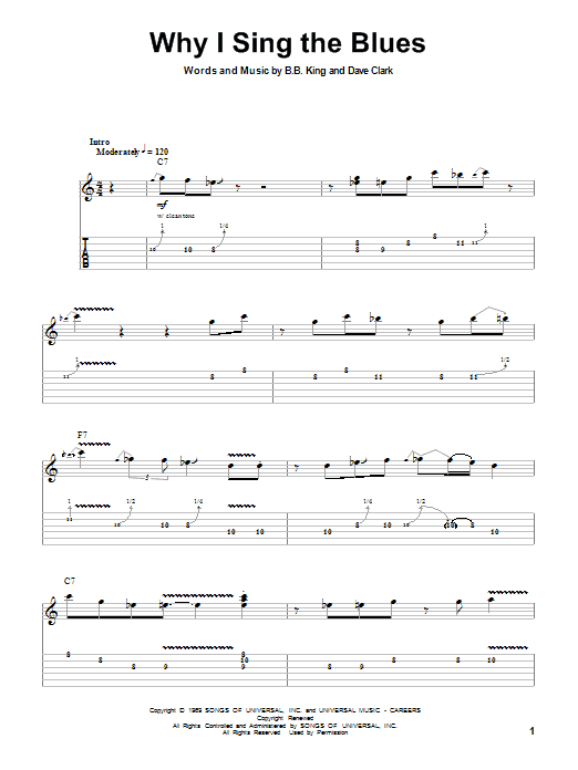 B.B. King Why I Sing The Blues sheet music notes and chords arranged for Piano, Vocal & Guitar Chords (Right-Hand Melody)