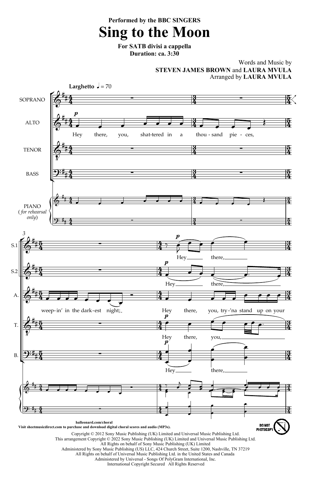 BBC Singers Sing To The Moon (arr. Laura Mvula) sheet music notes and chords arranged for Choir