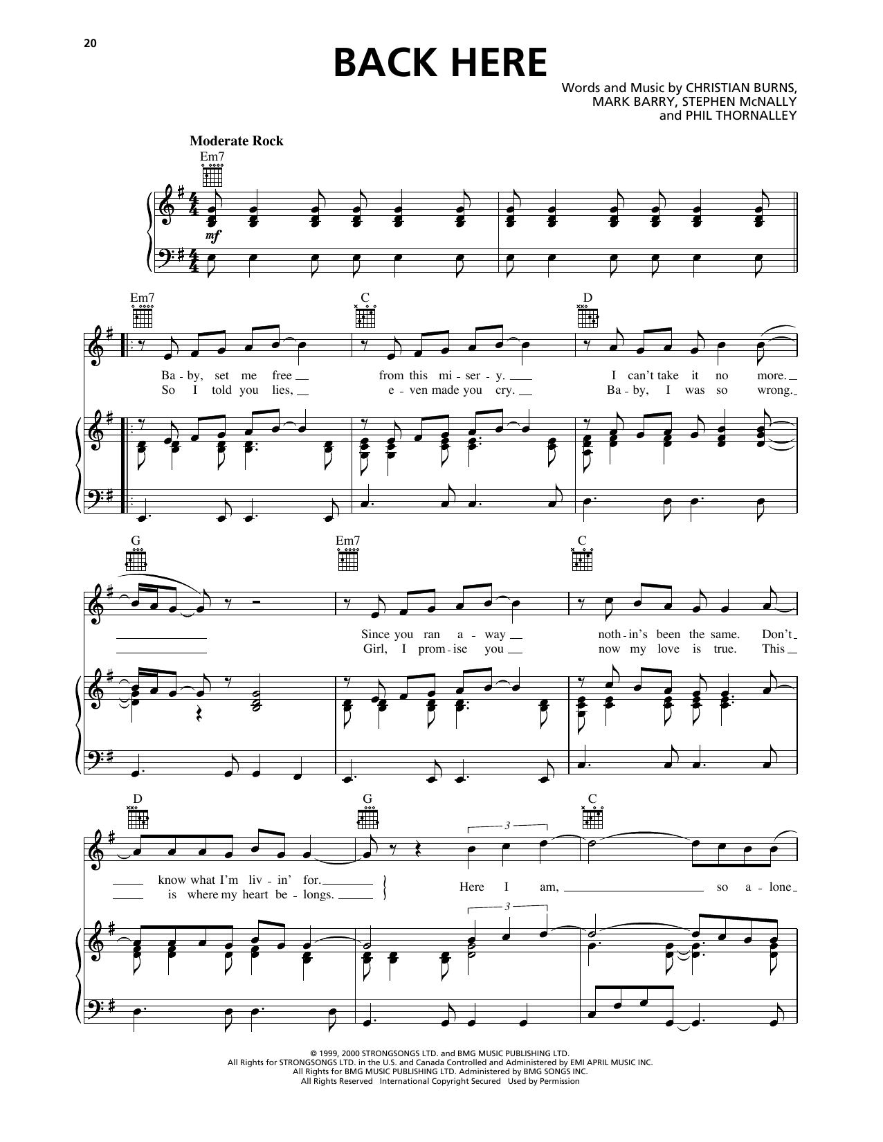 BBMak Back Here sheet music notes and chords arranged for Piano, Vocal & Guitar Chords (Right-Hand Melody)