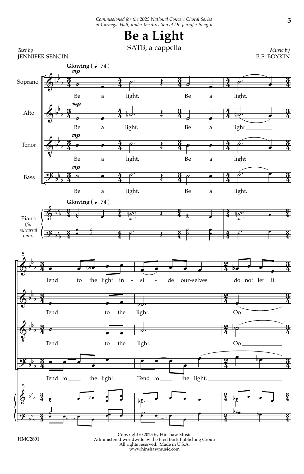 B.E. Boykin Be A Light sheet music notes and chords arranged for SATB Choir