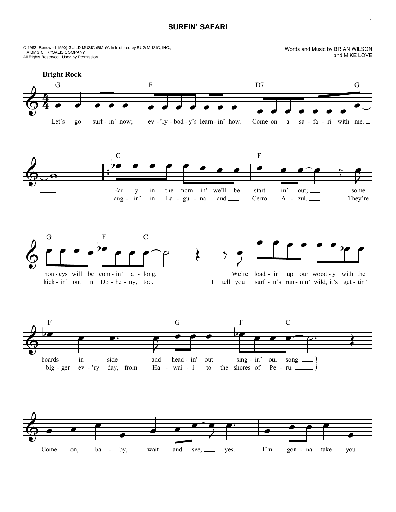 Beach Boys Surfin' Safari sheet music notes and chords arranged for Lead Sheet / Fake Book
