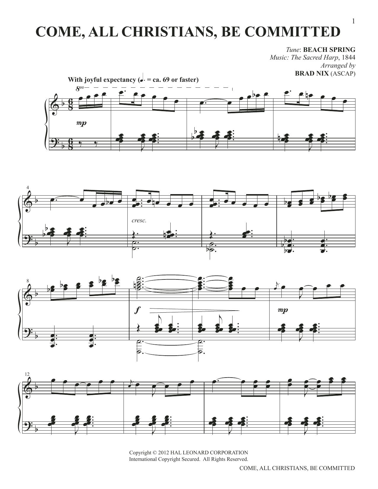Beach Spring from Sacred Harp Come, All Christians, Be Committed (arr. Brad Nix) sheet music notes and chords arranged for Piano Solo