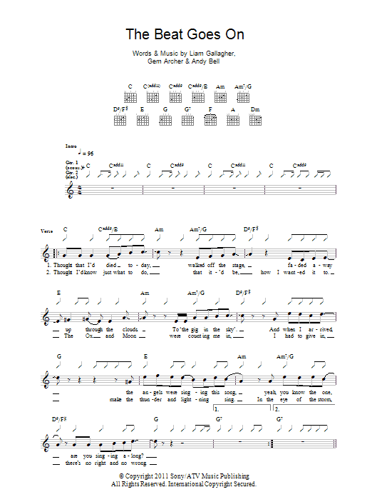 Beady Eye The Beat Goes On sheet music notes and chords arranged for Guitar Tab
