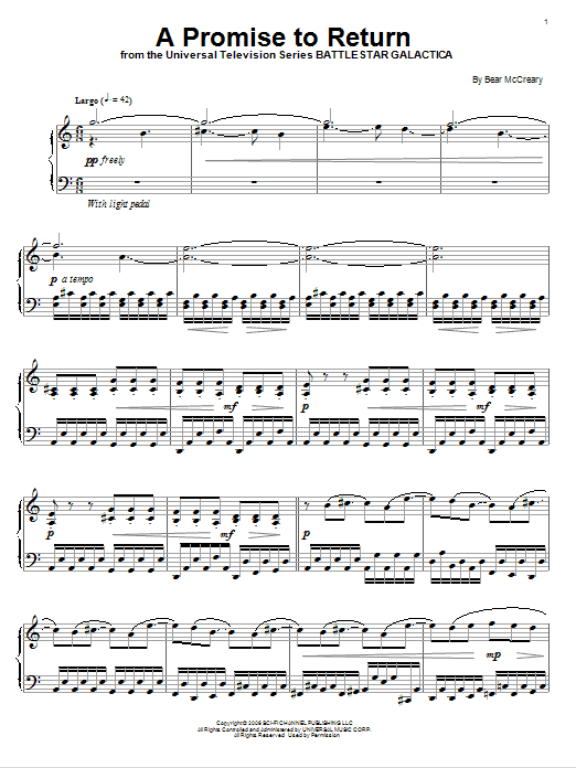 Bear McCreary A Promise To Return sheet music notes and chords arranged for Piano Solo