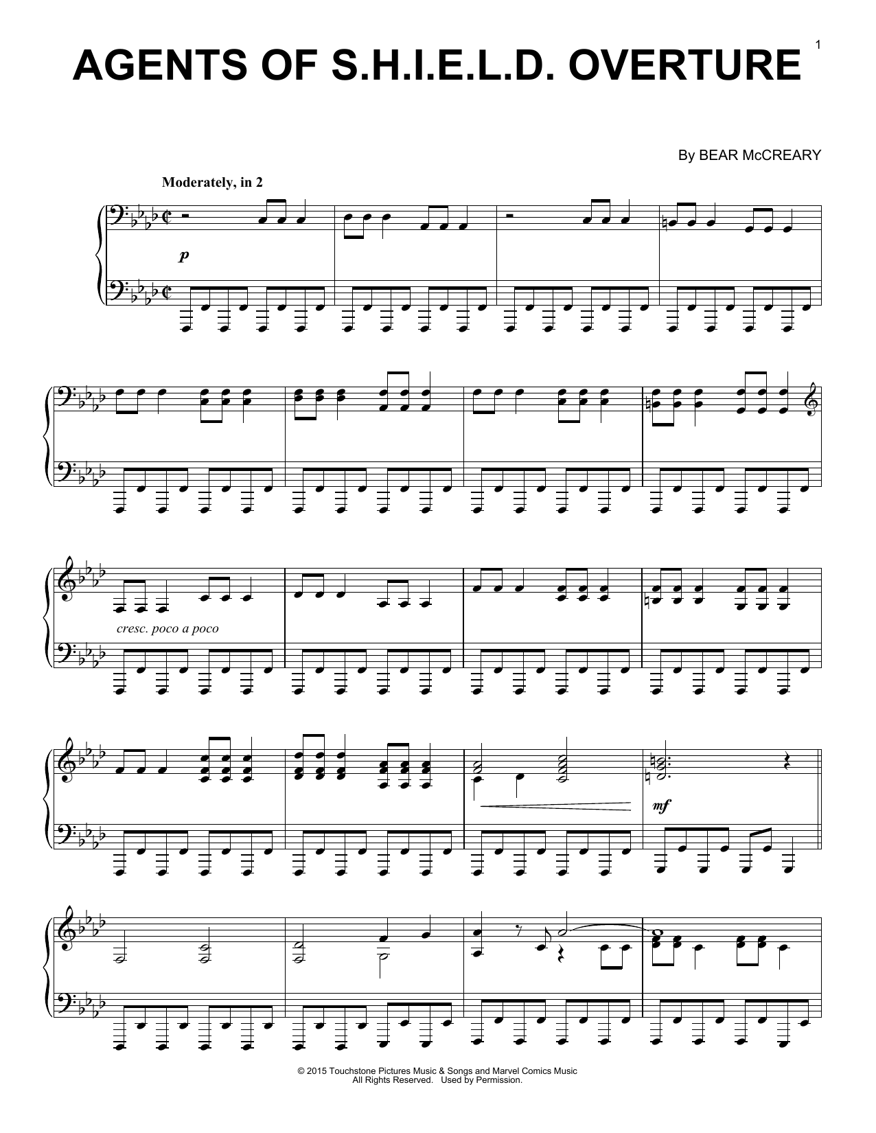 Bear McCreary Agents Of S.H.I.E.L.D. - Overture sheet music notes and chords arranged for Piano Solo
