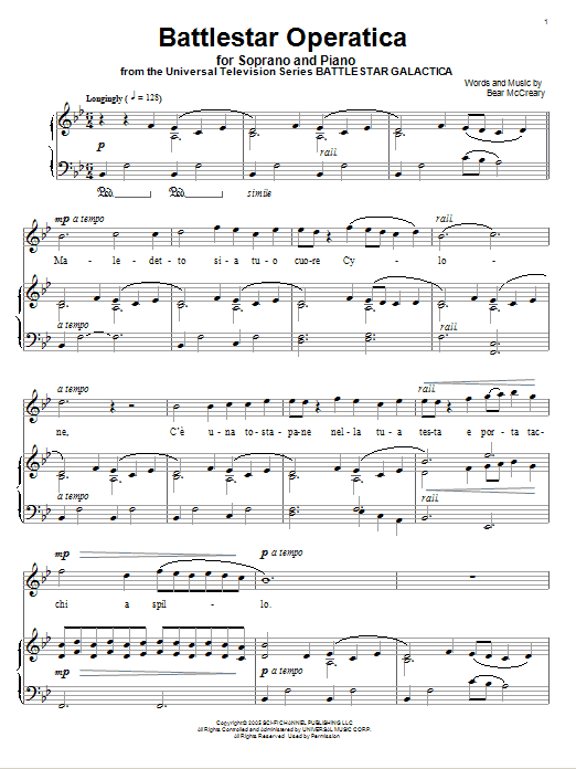 Bear McCreary Battlestar Operatica sheet music notes and chords arranged for Piano & Vocal