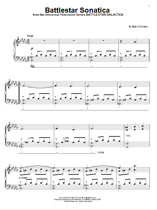 Bear McCreary Battlestar Sonatica sheet music notes and chords arranged for Piano Solo
