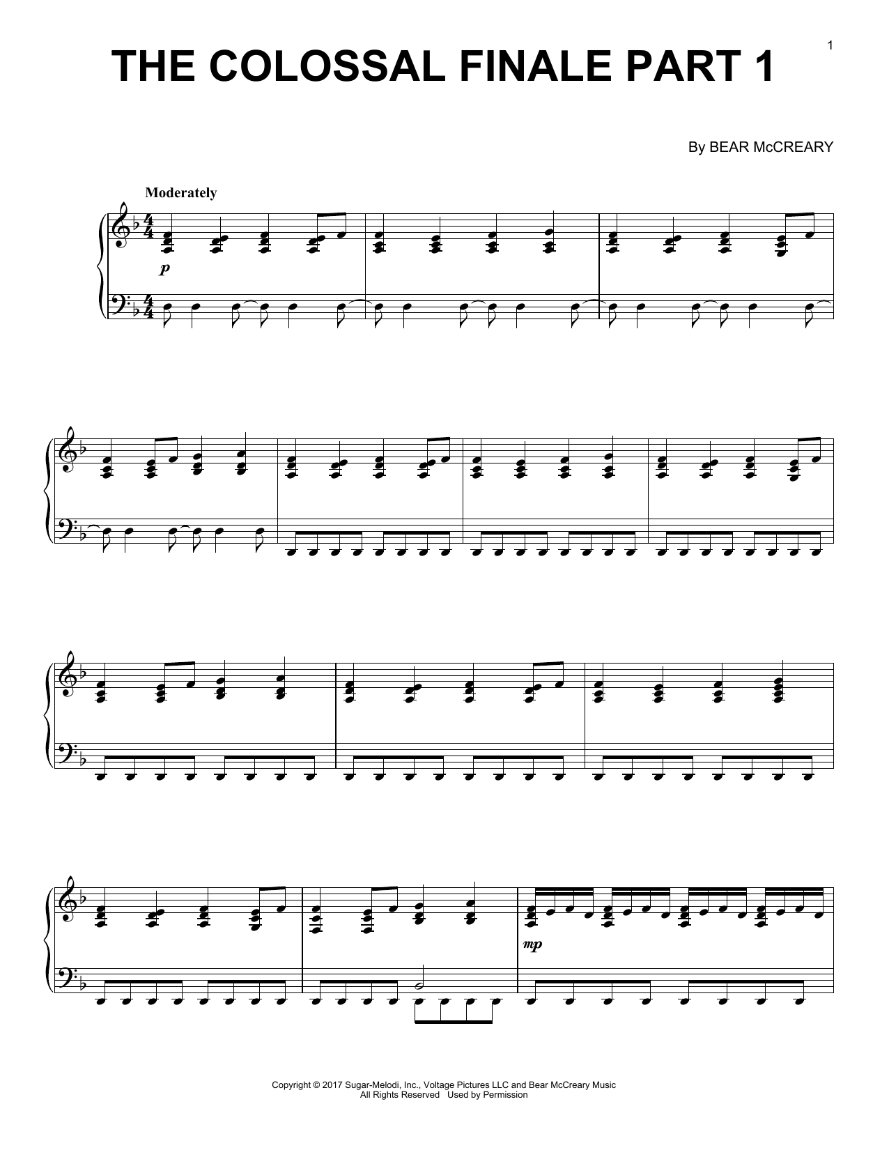Bear McCreary Colossal (Finale) sheet music notes and chords arranged for Piano Solo
