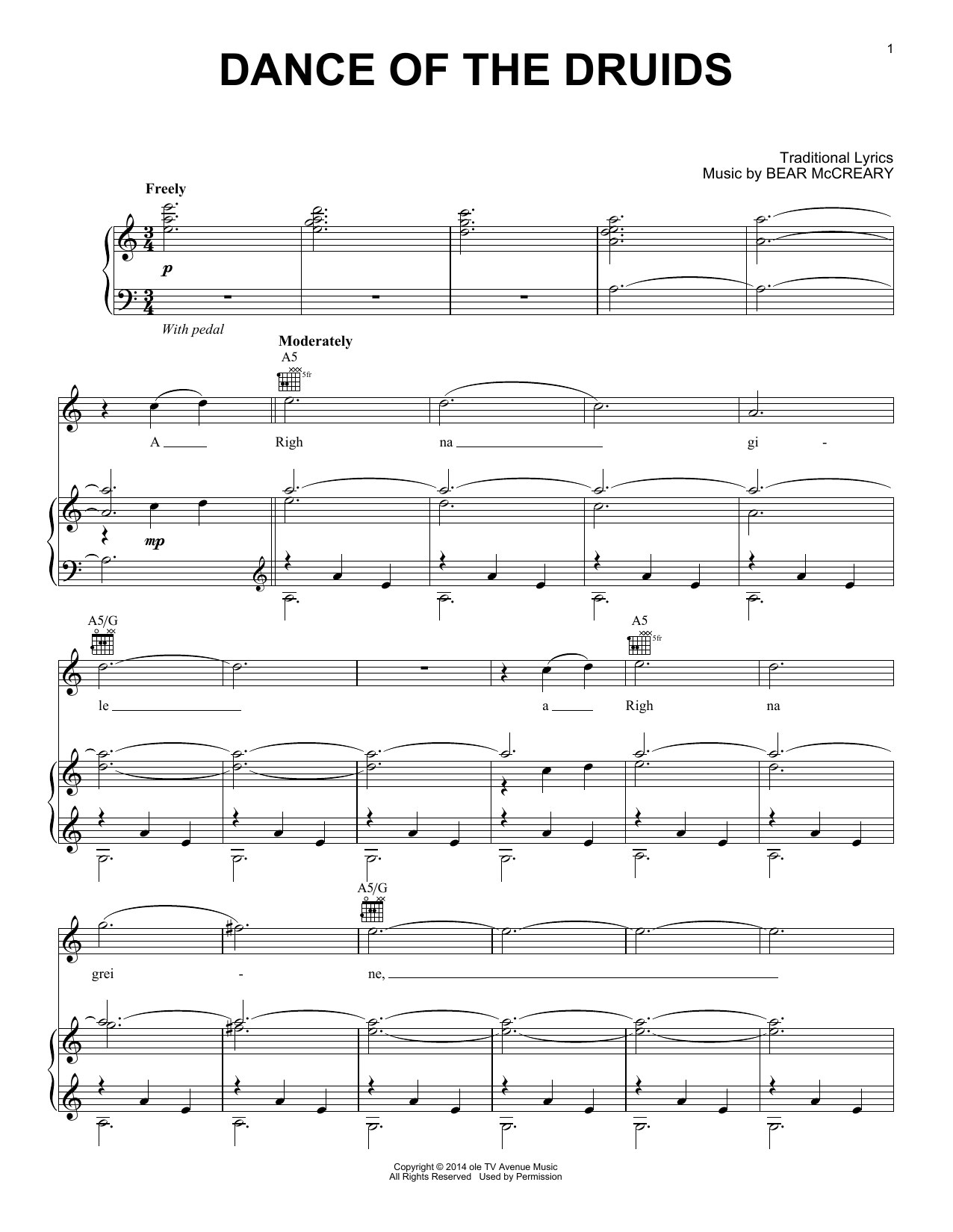 Bear McCreary Dance Of The Druids (from Outlander) sheet music notes and chords arranged for Piano Solo