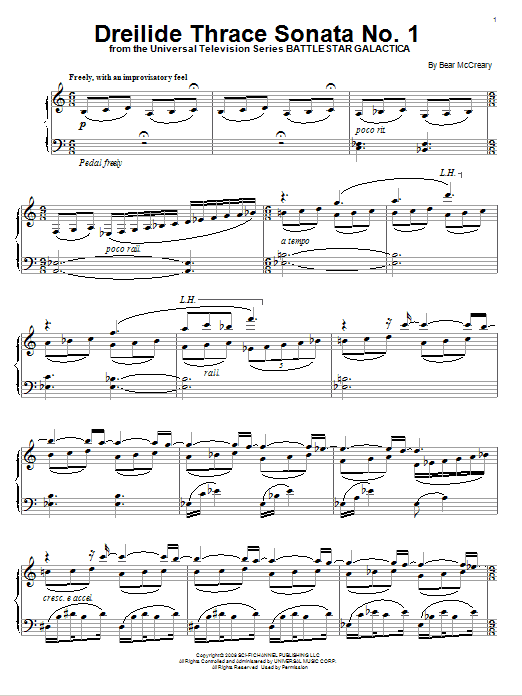 Bear McCreary Dreilide Thrace Sonata No. 1 sheet music notes and chords arranged for Piano Solo