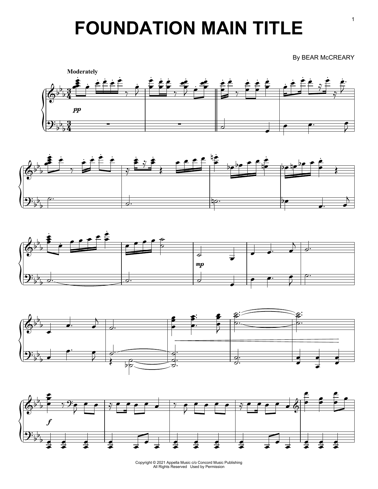 Bear McCreary Foundation (Main Title) sheet music notes and chords arranged for Piano Solo