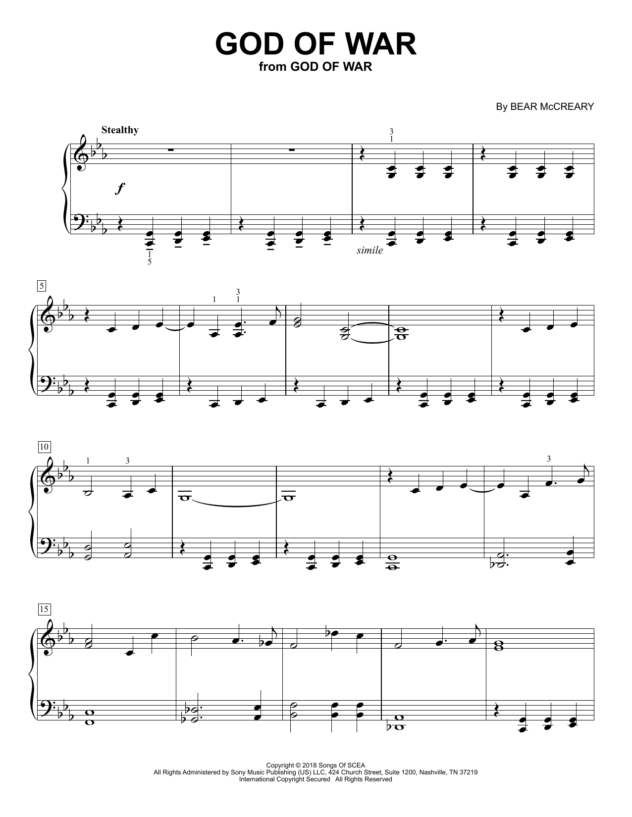 Bear McCreary God Of War (from God of War Ragnarok) sheet music notes and chords arranged for Easy Piano Solo