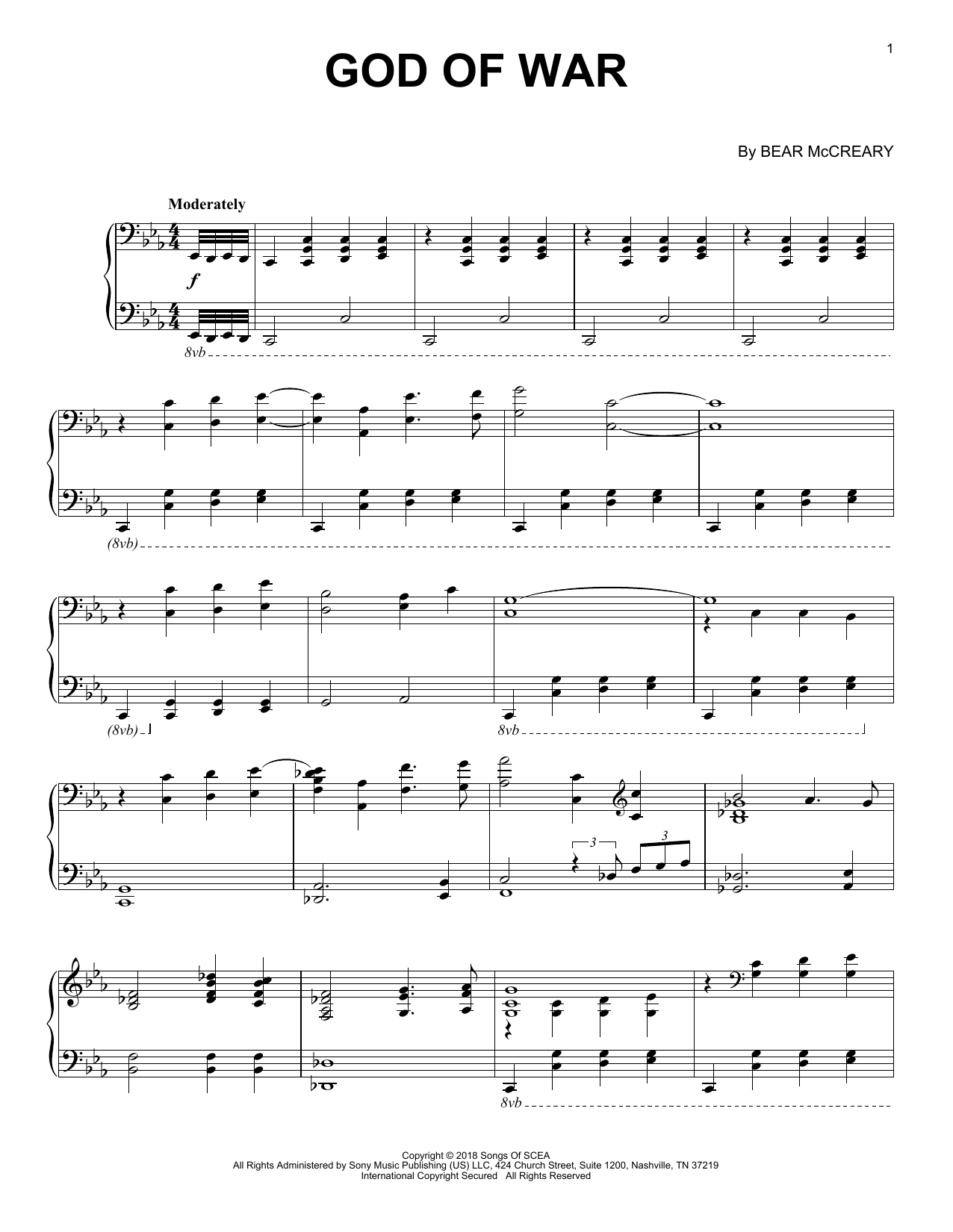 Bear McCreary God Of War sheet music notes and chords arranged for Piano Solo