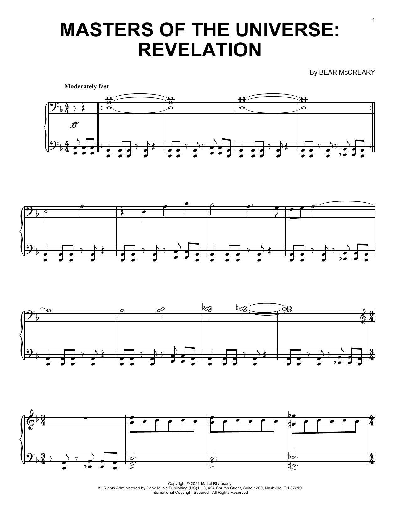 Bear McCreary Masters Of The Universe: Revelation sheet music notes and chords arranged for Piano Solo