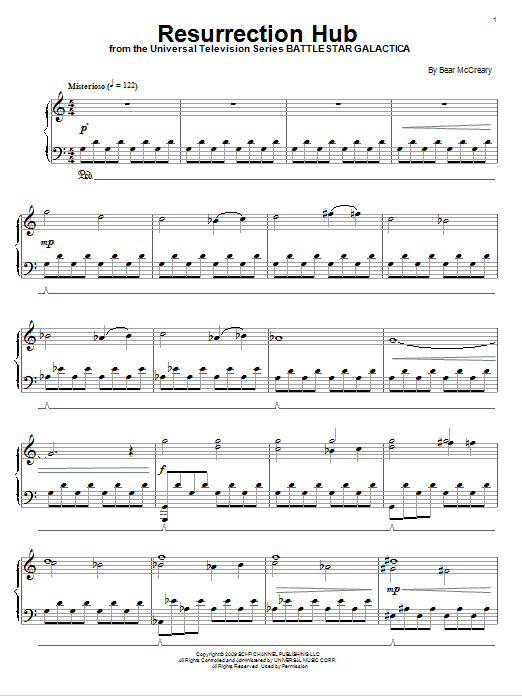 Bear McCreary Resurrection Hub sheet music notes and chords arranged for Piano Solo