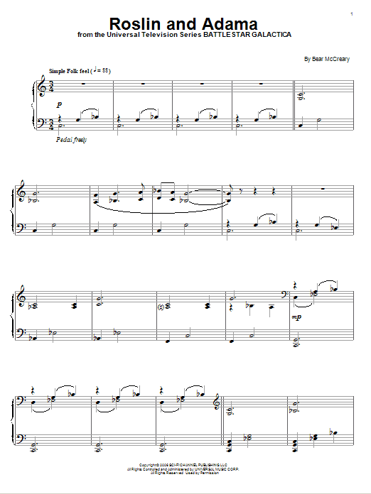 Bear McCreary Roslin And Adama sheet music notes and chords arranged for Piano Solo