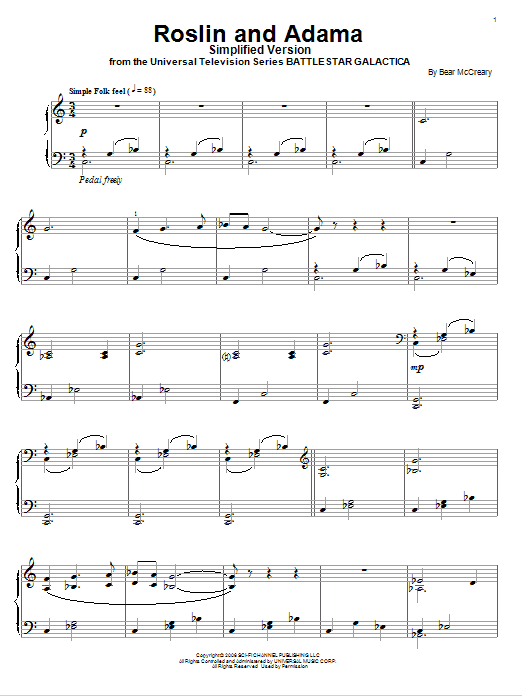 Bear McCreary Roslin And Adama (Simplified Version) sheet music notes and chords arranged for Piano Solo