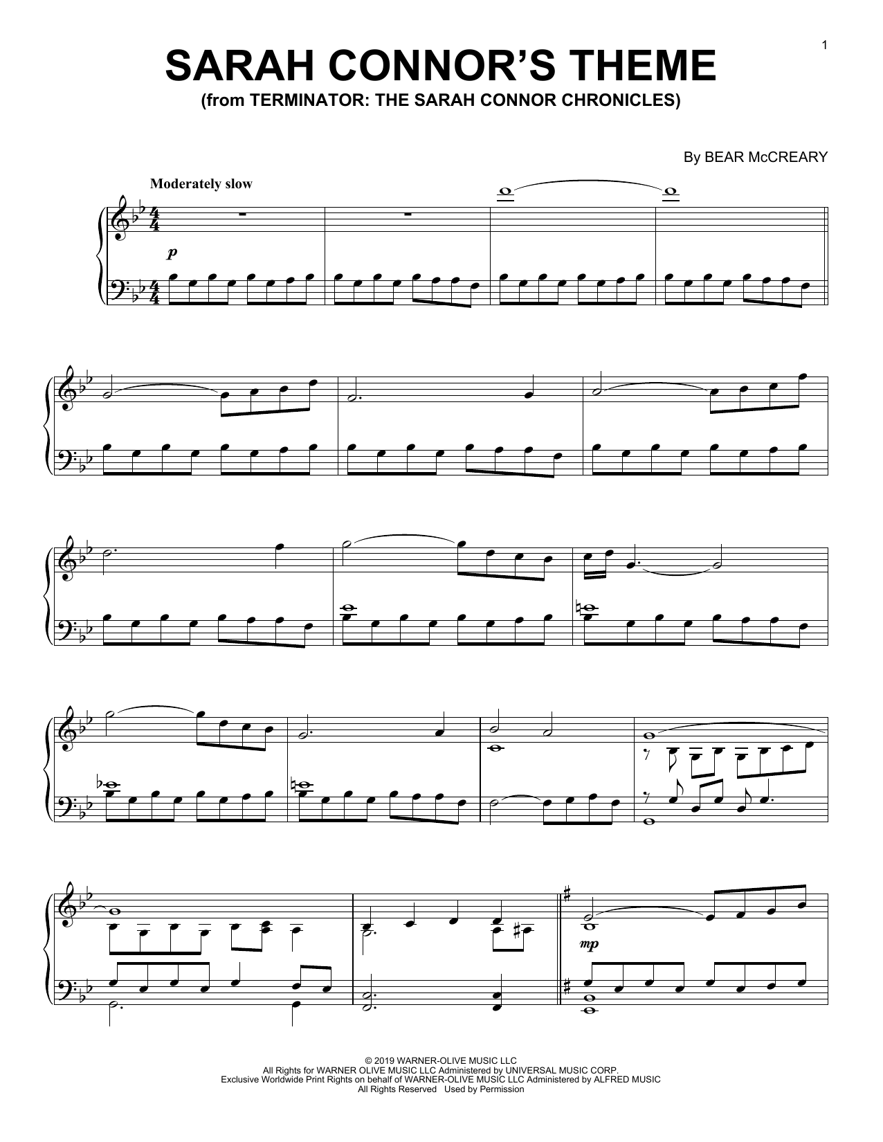 Bear McCreary Sarah Connor's Theme sheet music notes and chords arranged for Piano Solo