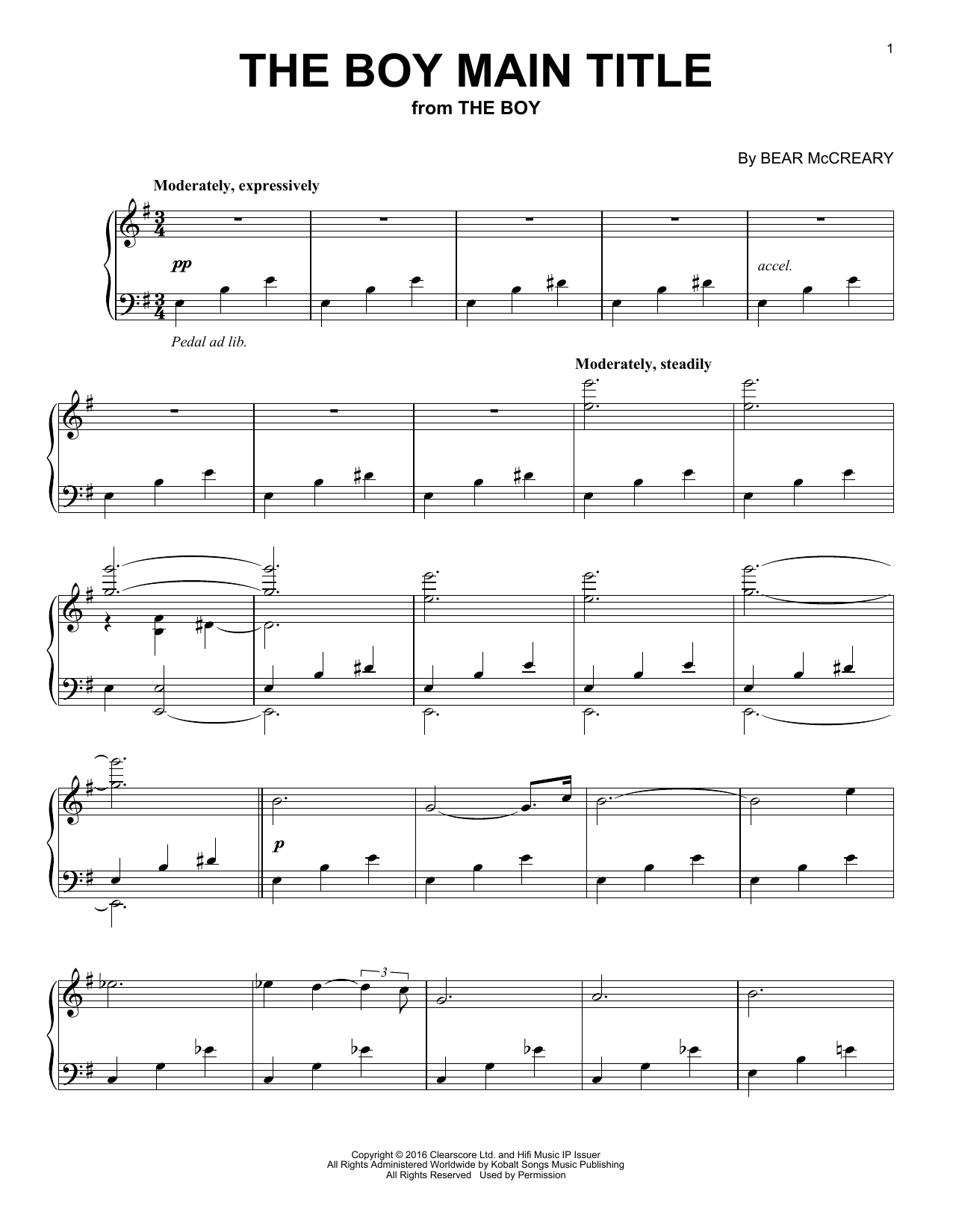 Bear McCreary The Boy (Main Title) sheet music notes and chords arranged for Piano Solo