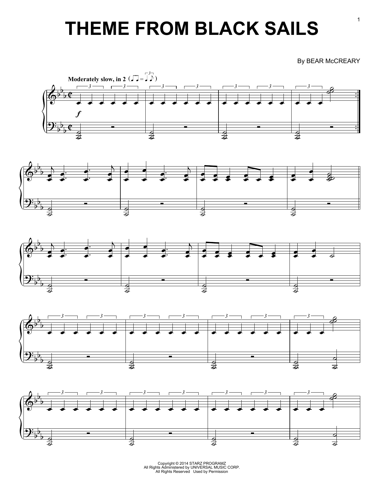 Bear McCreary Theme From Black Sails sheet music notes and chords arranged for Piano Solo