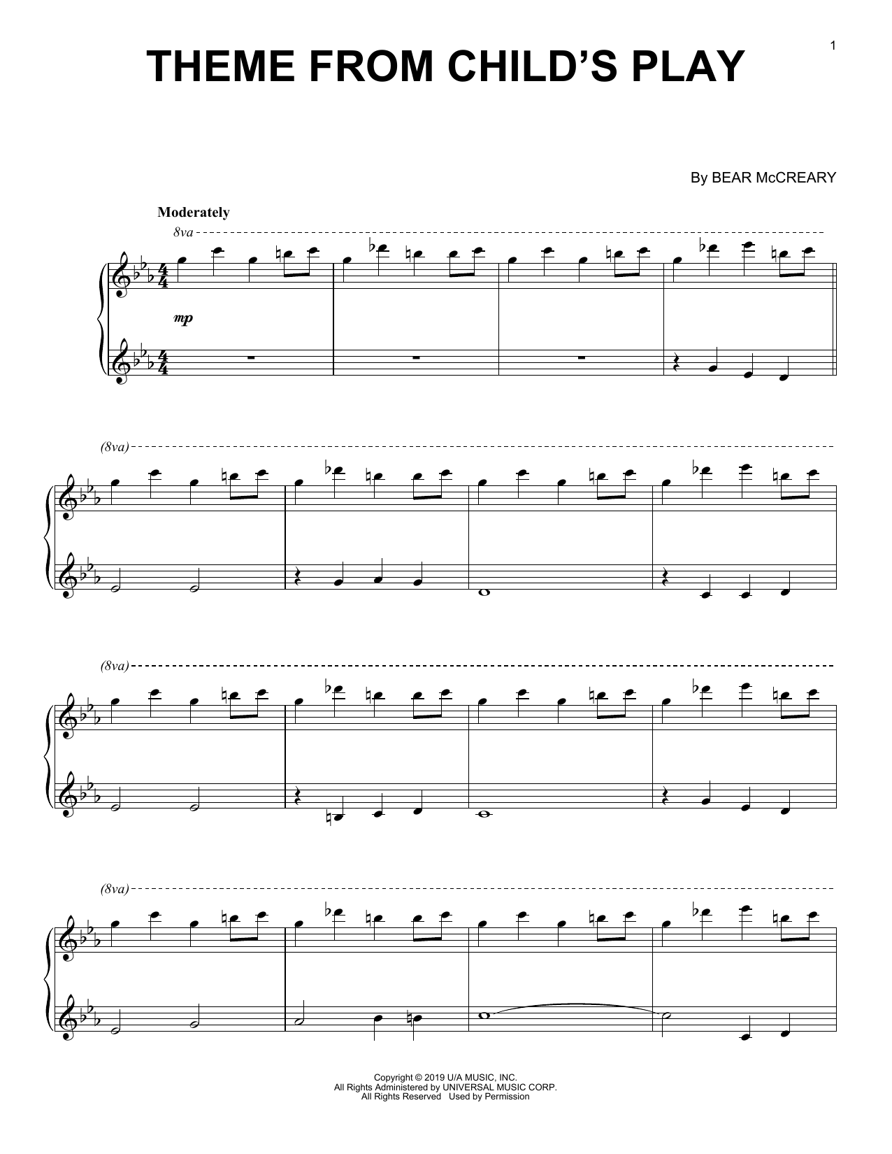 Bear McCreary Theme From Child's Play sheet music notes and chords arranged for Piano Solo