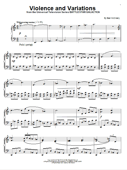 Bear McCreary Violence And Variations sheet music notes and chords arranged for Piano Solo