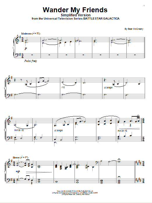 Bear McCreary Wander My Friends (Simplified Version) sheet music notes and chords arranged for Piano Solo
