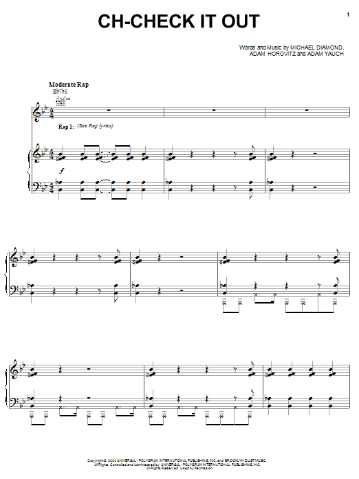 Beastie Boys Ch-Check It Out sheet music notes and chords arranged for Piano, Vocal & Guitar Chords (Right-Hand Melody)