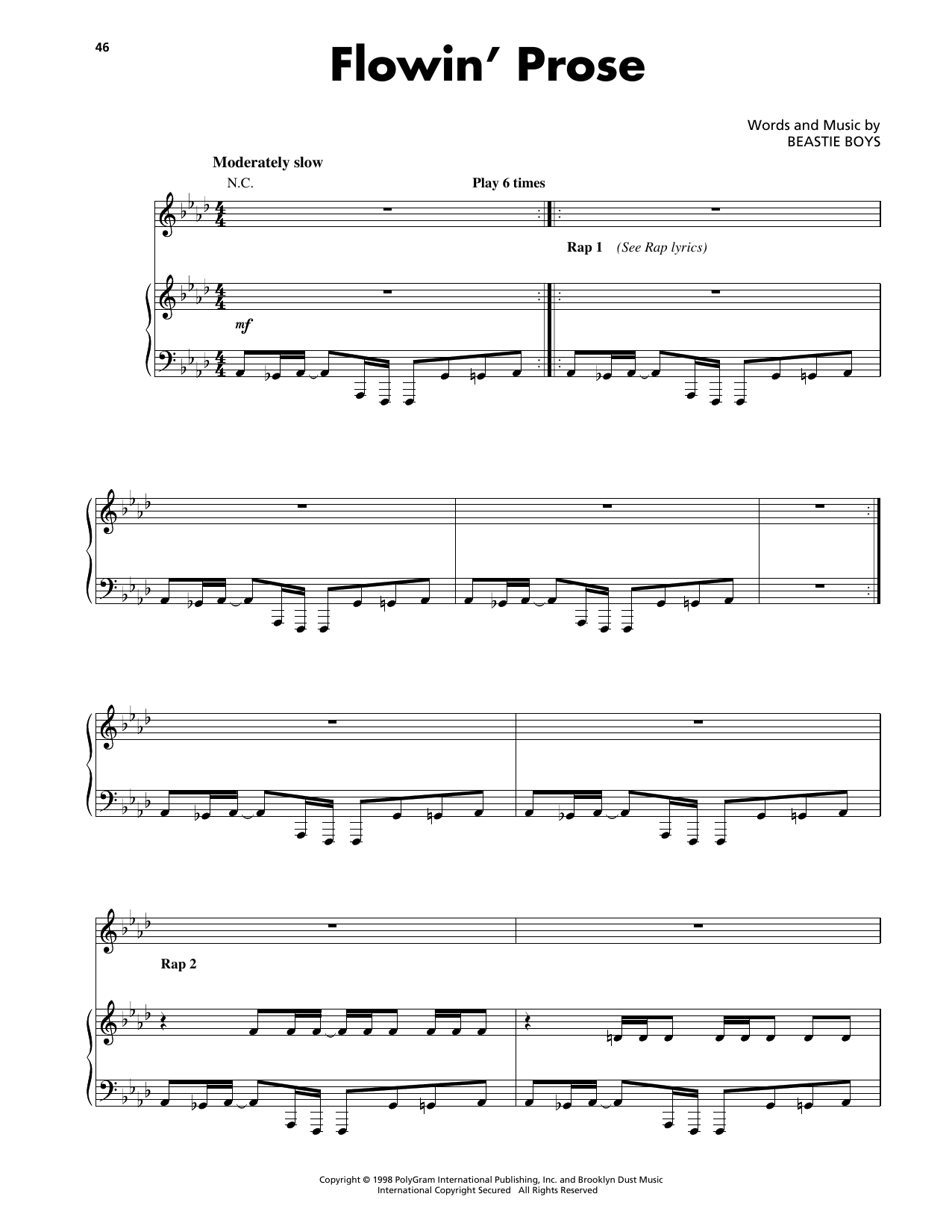 Beastie Boys Flowin' Prose sheet music notes and chords arranged for Piano, Vocal & Guitar Chords (Right-Hand Melody)