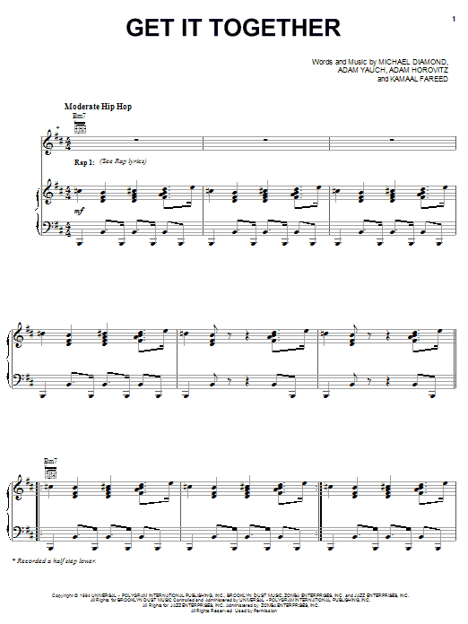 Beastie Boys Get It Together sheet music notes and chords arranged for Piano, Vocal & Guitar Chords (Right-Hand Melody)