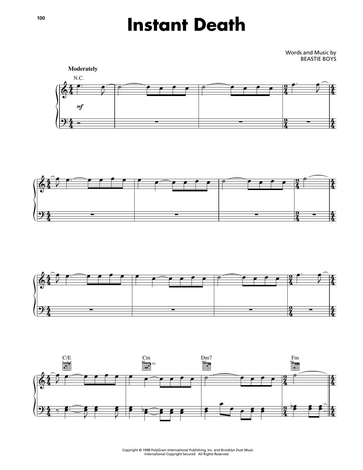 Beastie Boys Instant Death sheet music notes and chords arranged for Piano, Vocal & Guitar Chords (Right-Hand Melody)