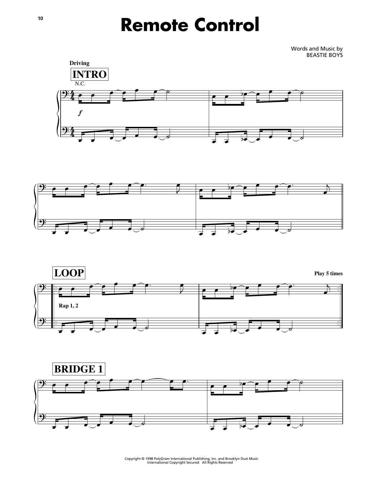 Beastie Boys Remote Control sheet music notes and chords arranged for Piano, Vocal & Guitar Chords (Right-Hand Melody)