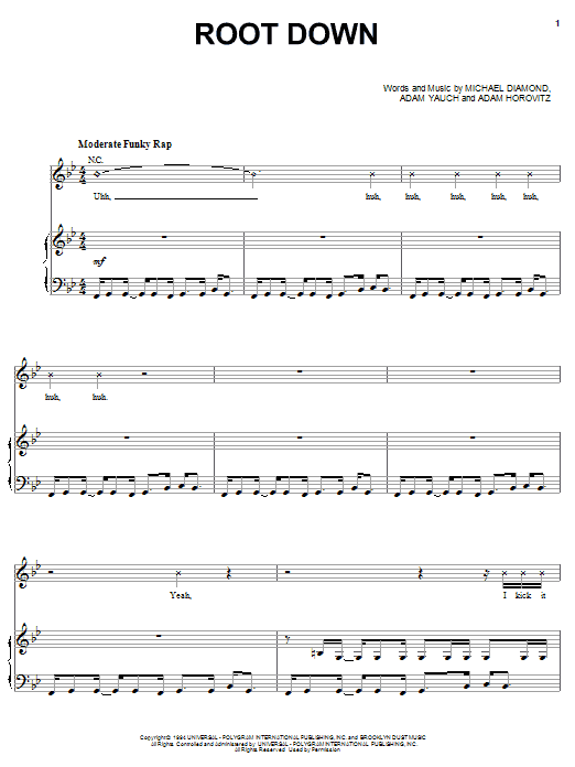 Beastie Boys Root Down sheet music notes and chords arranged for Piano, Vocal & Guitar Chords (Right-Hand Melody)