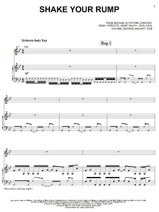 Beastie Boys Shake Your Rump sheet music notes and chords arranged for Piano, Vocal & Guitar Chords (Right-Hand Melody)